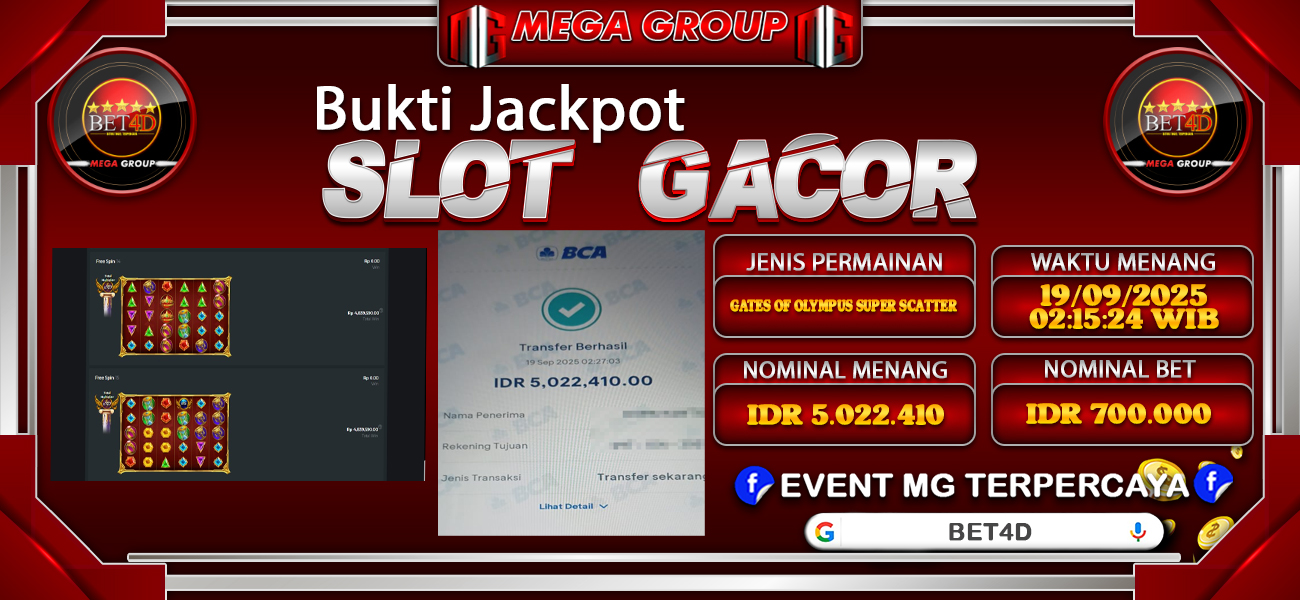 Bukti JP situs Bet4D hari Jumat, 19 September 2025