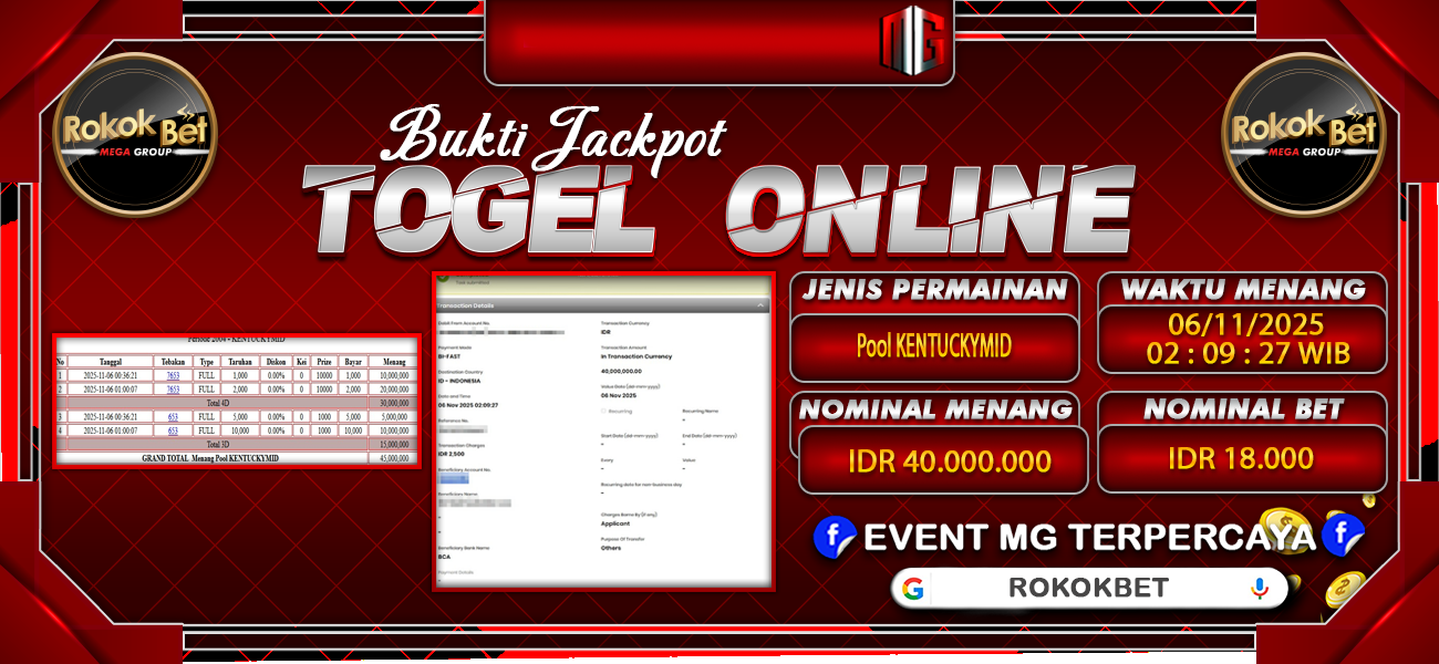 Bukti JP situs Rokokbet hari Kamis, 06 November 2025